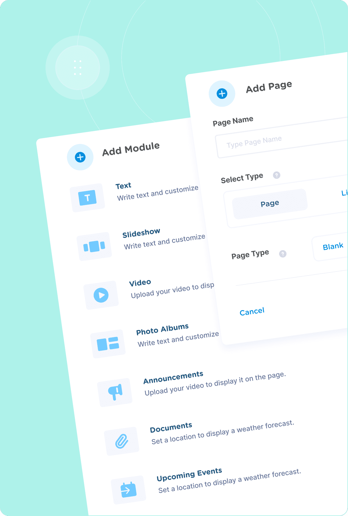Drag-and-drop website modules and add-page tools in Jersey Watch