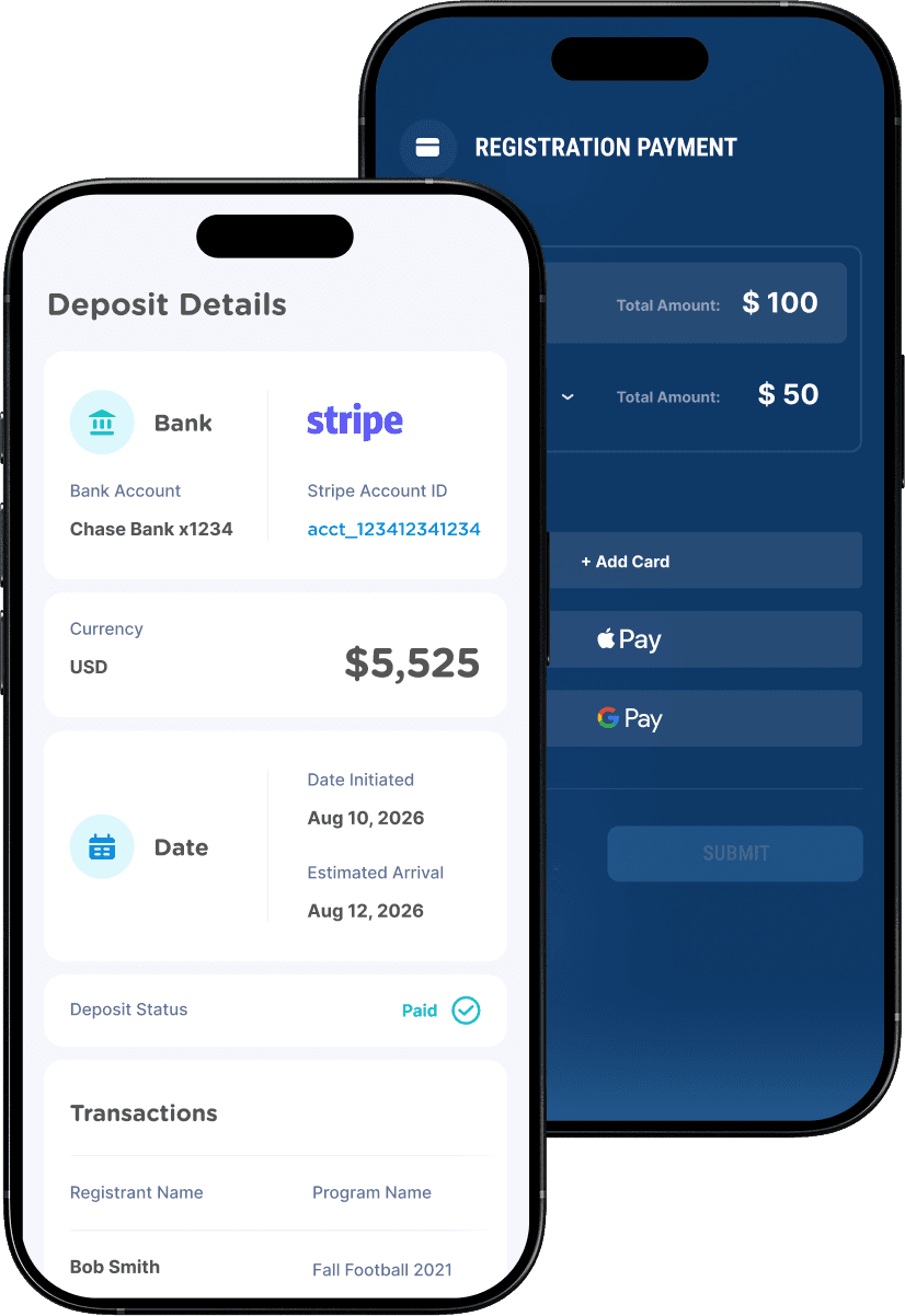 Deposit details and payment transactions screen in Jersey Watch