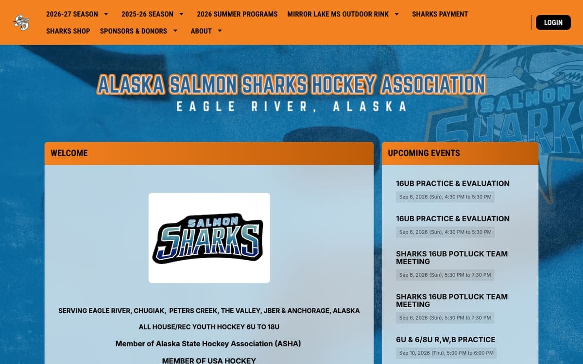 Alaska Salmon Sharks Hockey website homepage