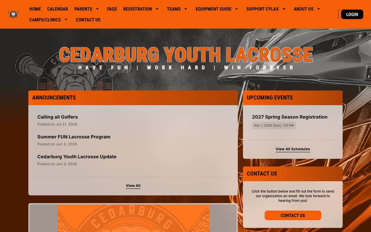 Cedarburg Youth Lacrosse website homepage
