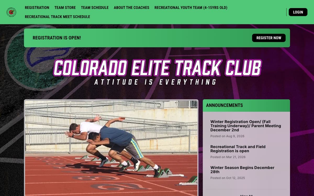 Colorado Elite Track Club website homepage