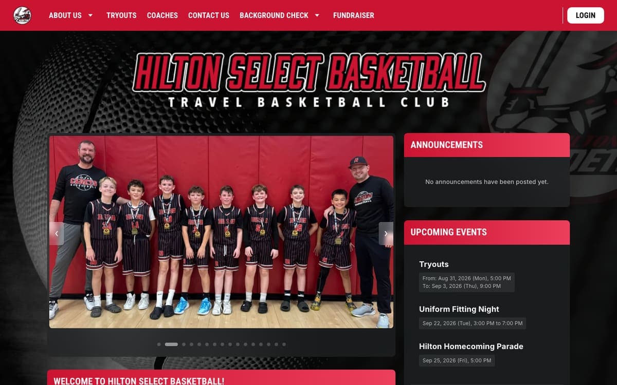 Hilton Select Basketball website homepage