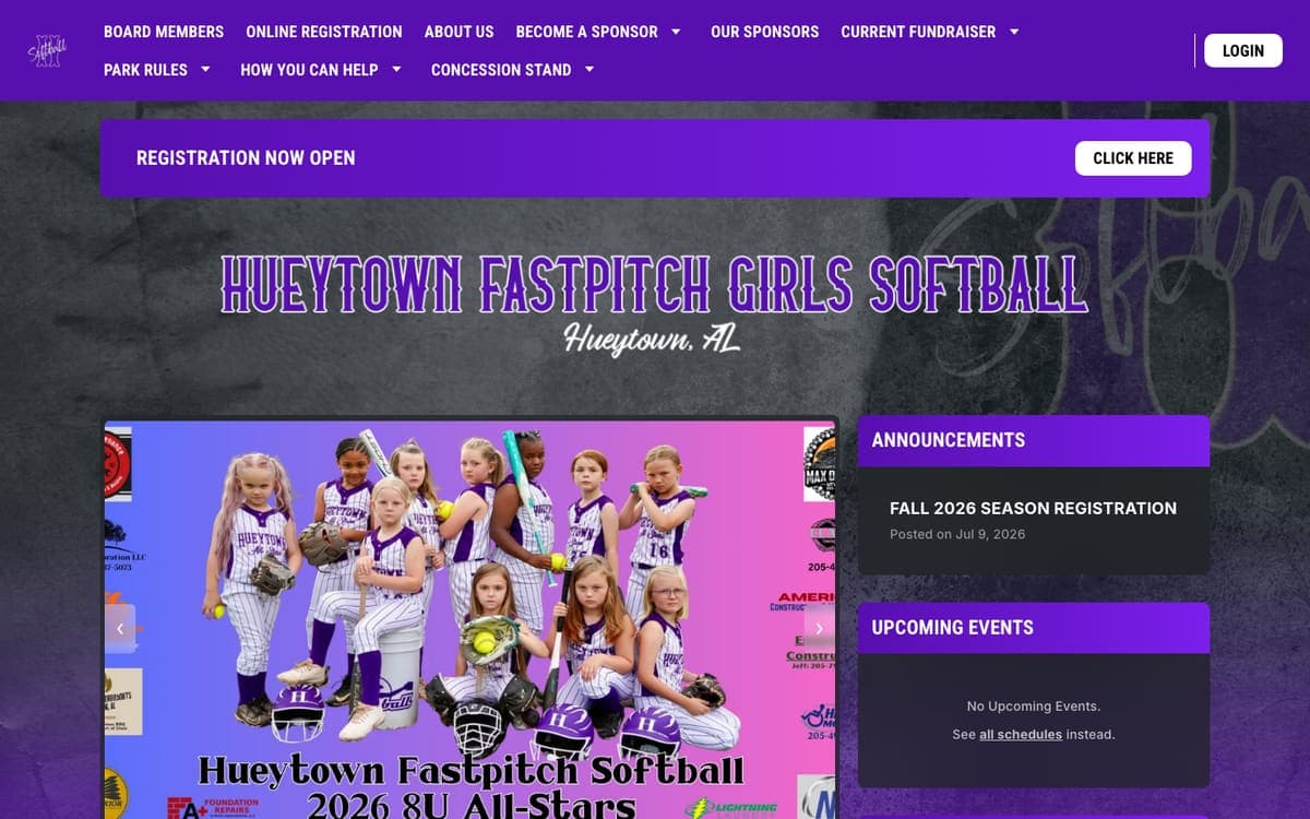 Hueytown Fastpitch Softball website homepage