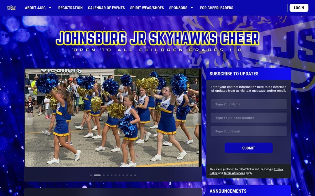 Johnsburg Jr Skyhawks Cheer website homepage