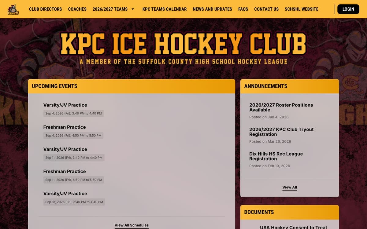 KPC Ice Hockey Club website homepage