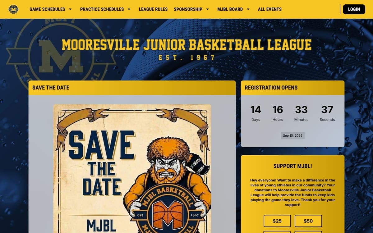 Mooresville Junior Basketball League website homepage