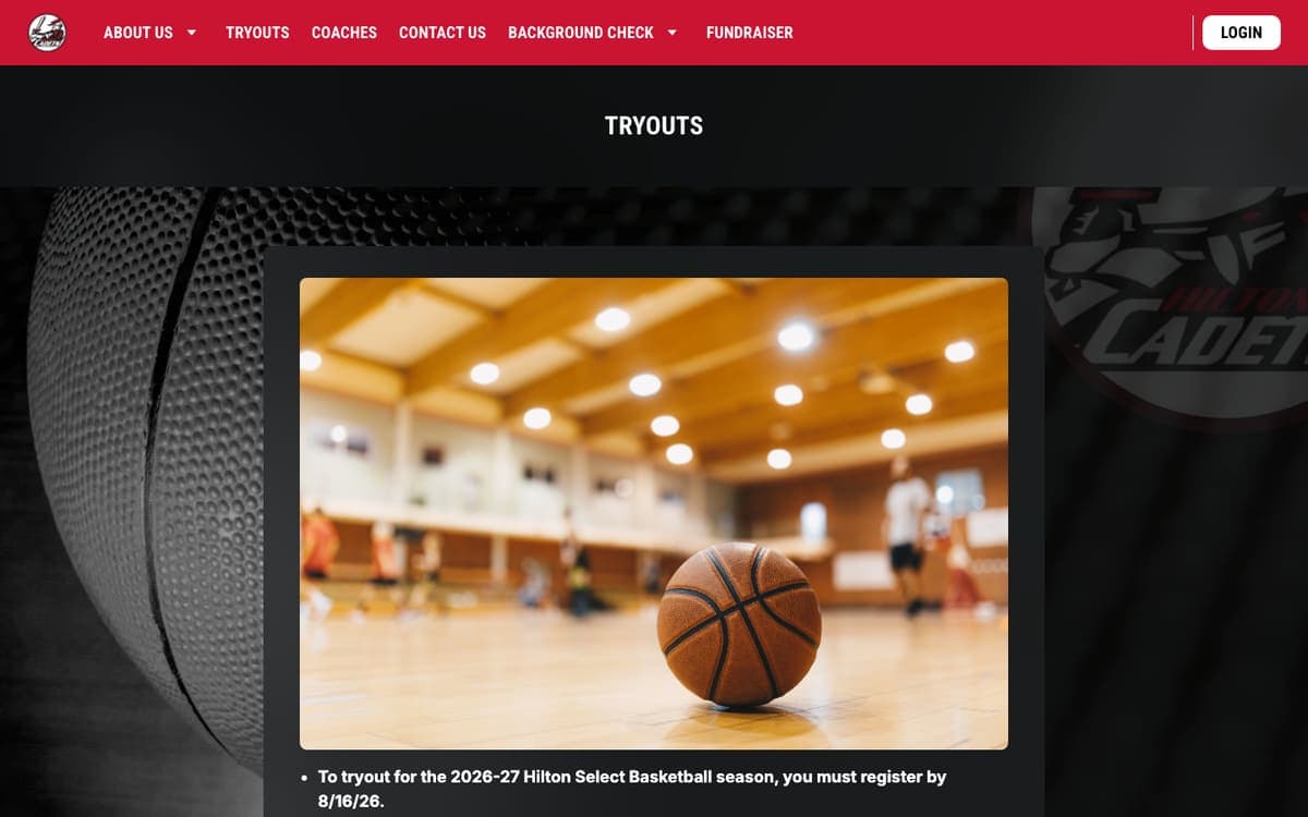 Hilton Select Basketball Tryouts page