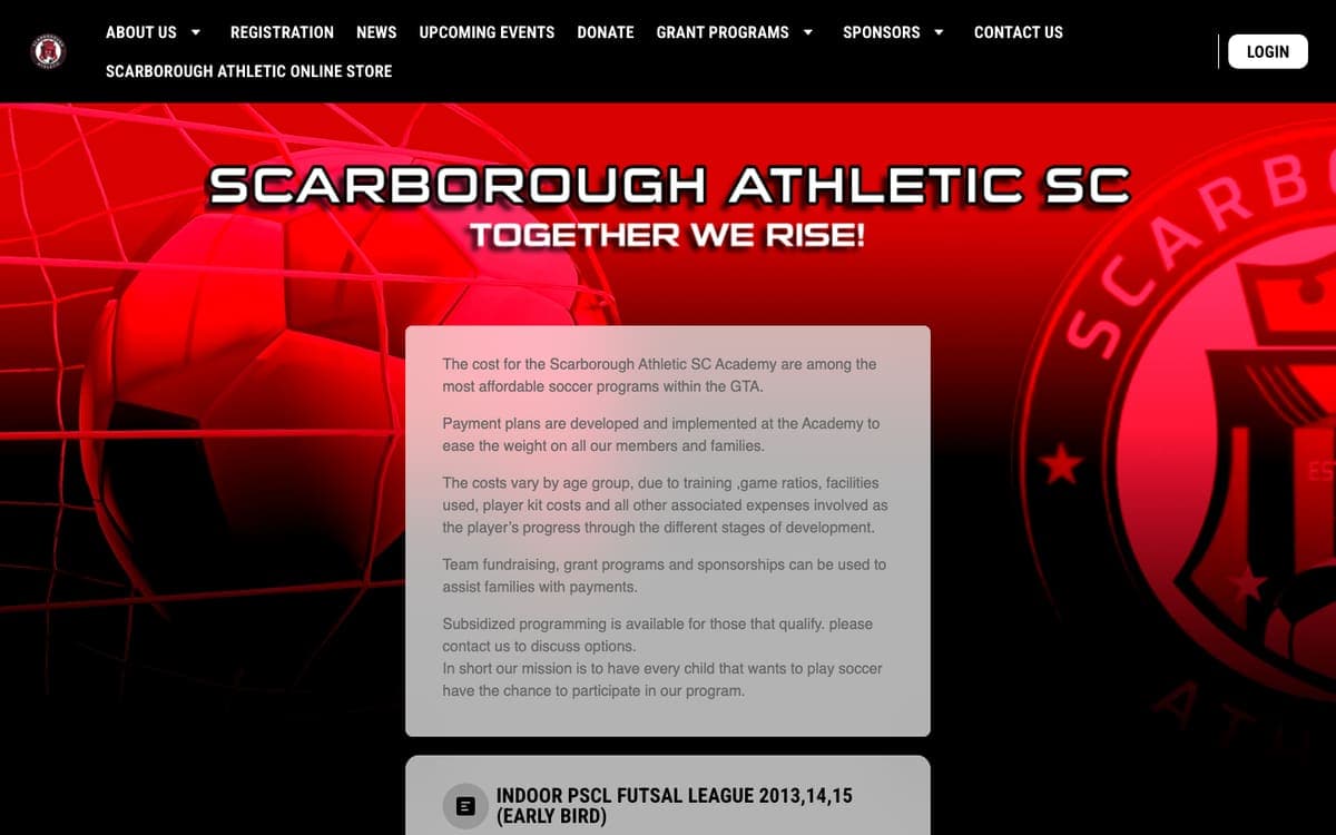 Scarborough Athletic SC Registration page