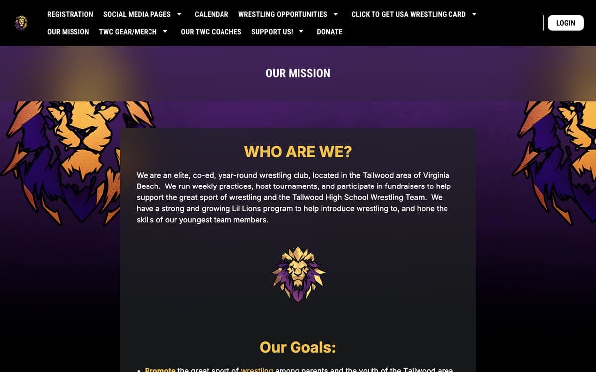 Tallwood Wrestling Club Mission statement page