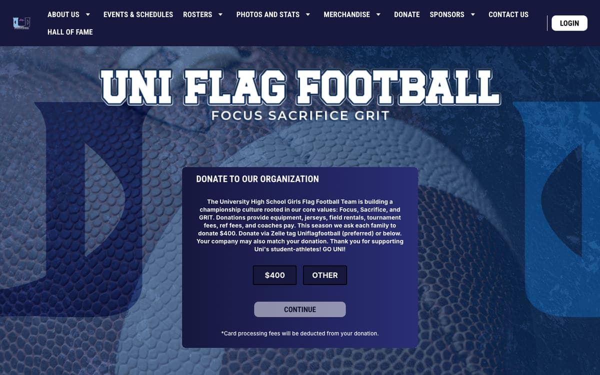 Uni Flag Football Make a donation page