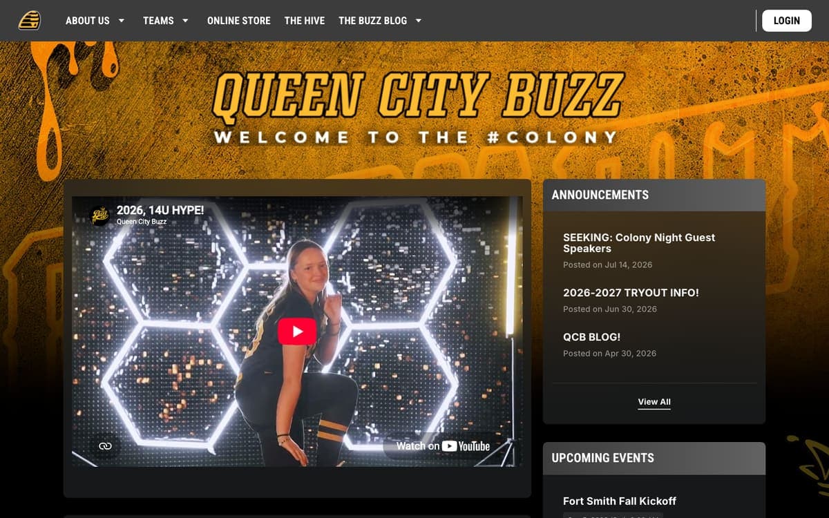 Queen City Buzz Softball website homepage