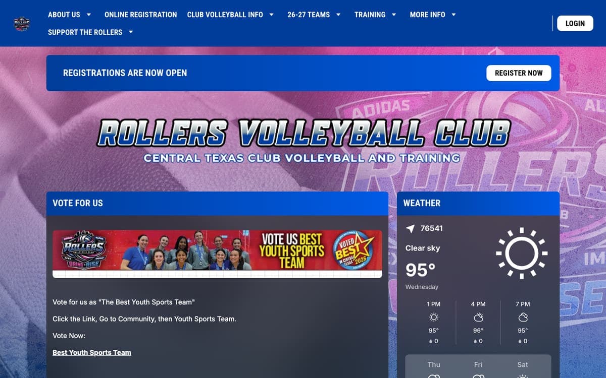 Rollers Volleyball Club website homepage