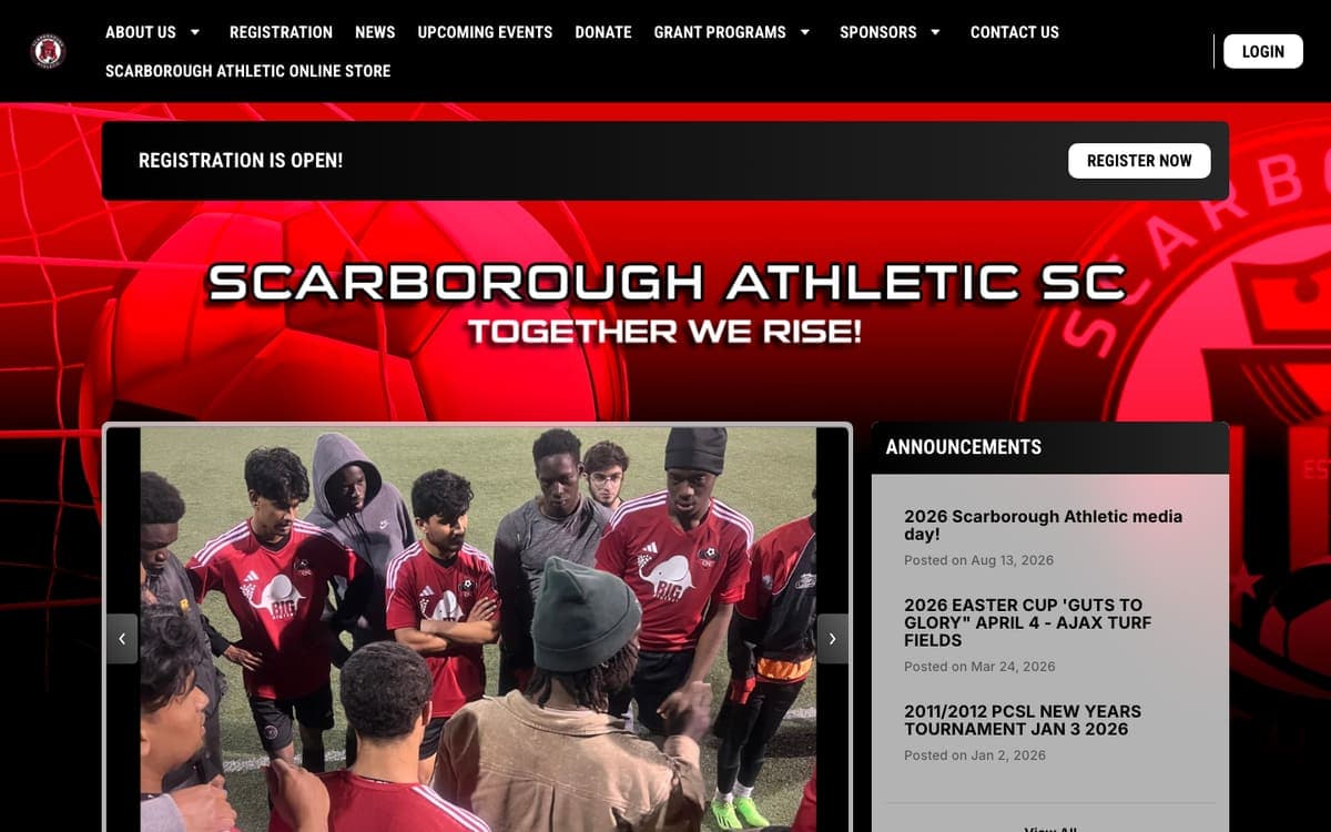 Scarborough Athletic SC website homepage