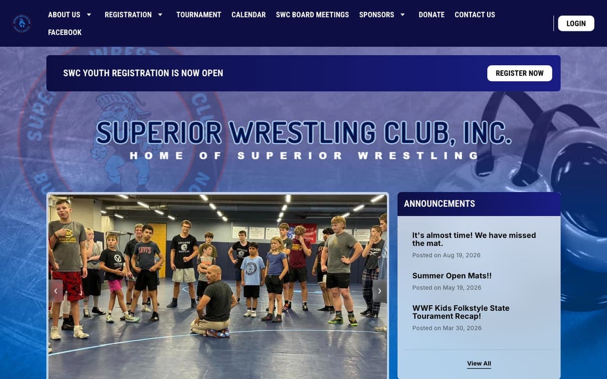 Superior Wrestling Club website homepage